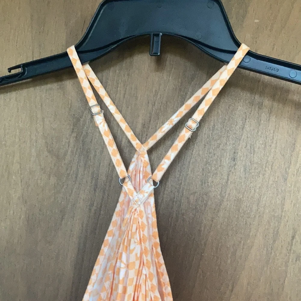 3/$24 So Halter neck swing mini dress orange check w floral print XXL jrs - Picture 16 of 16